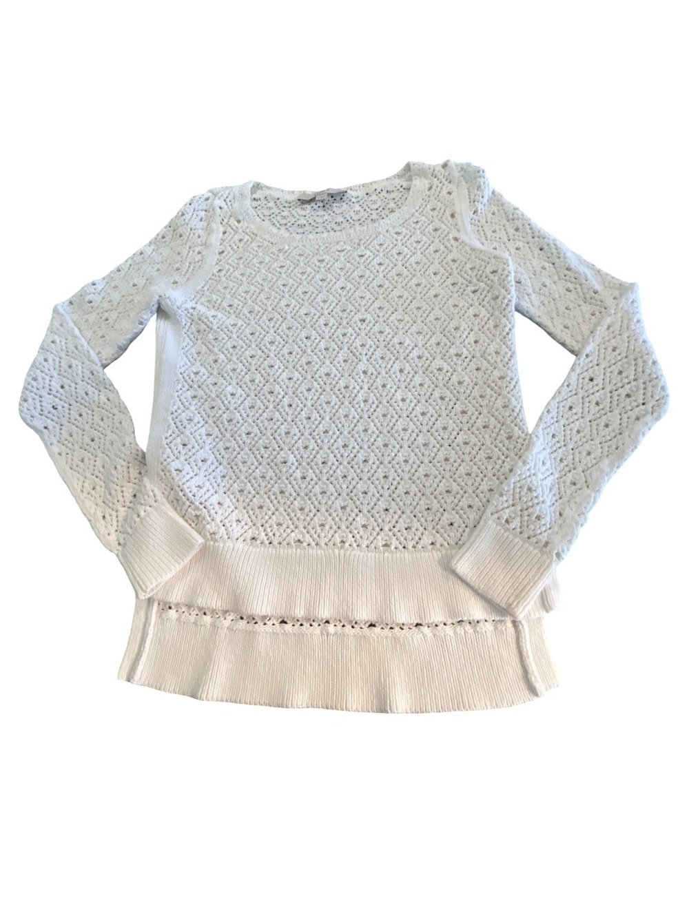 LOFT Softgirl Crochet Open Knit Tiered Sweater Cream S Cottagecore Feminine